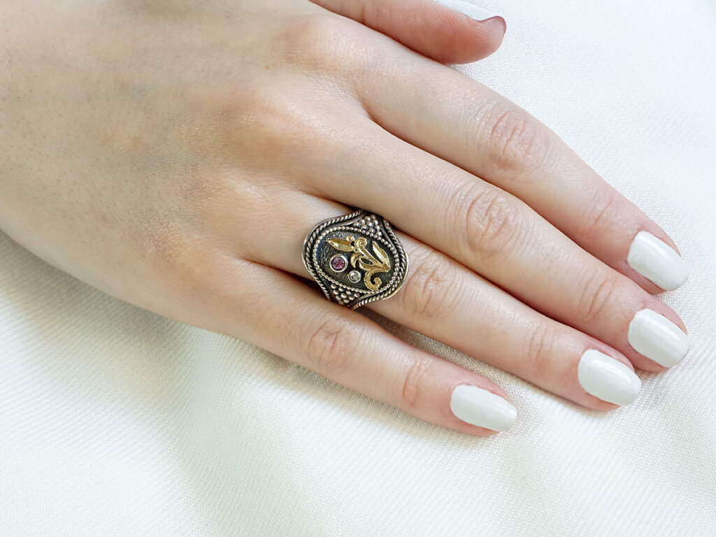 Ασημόχρυσο Δαχτυλίδι Χειροποίητο Γυναικείο κόσμημα Μπριγιάν Αμέθυστος Δώρο