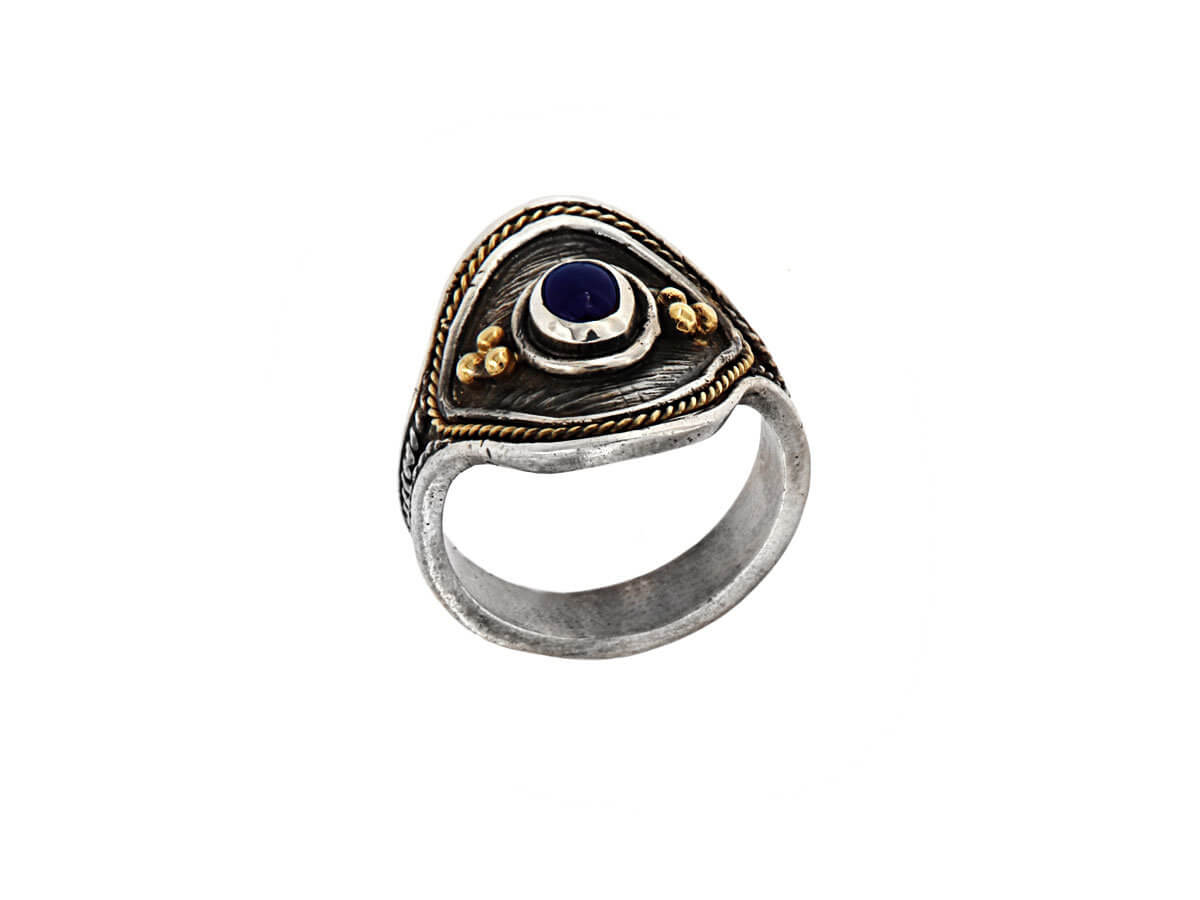 Ασημόχρυσο Δαχτυλίδι με Μπλε Ζαφείρι 950 18Κ