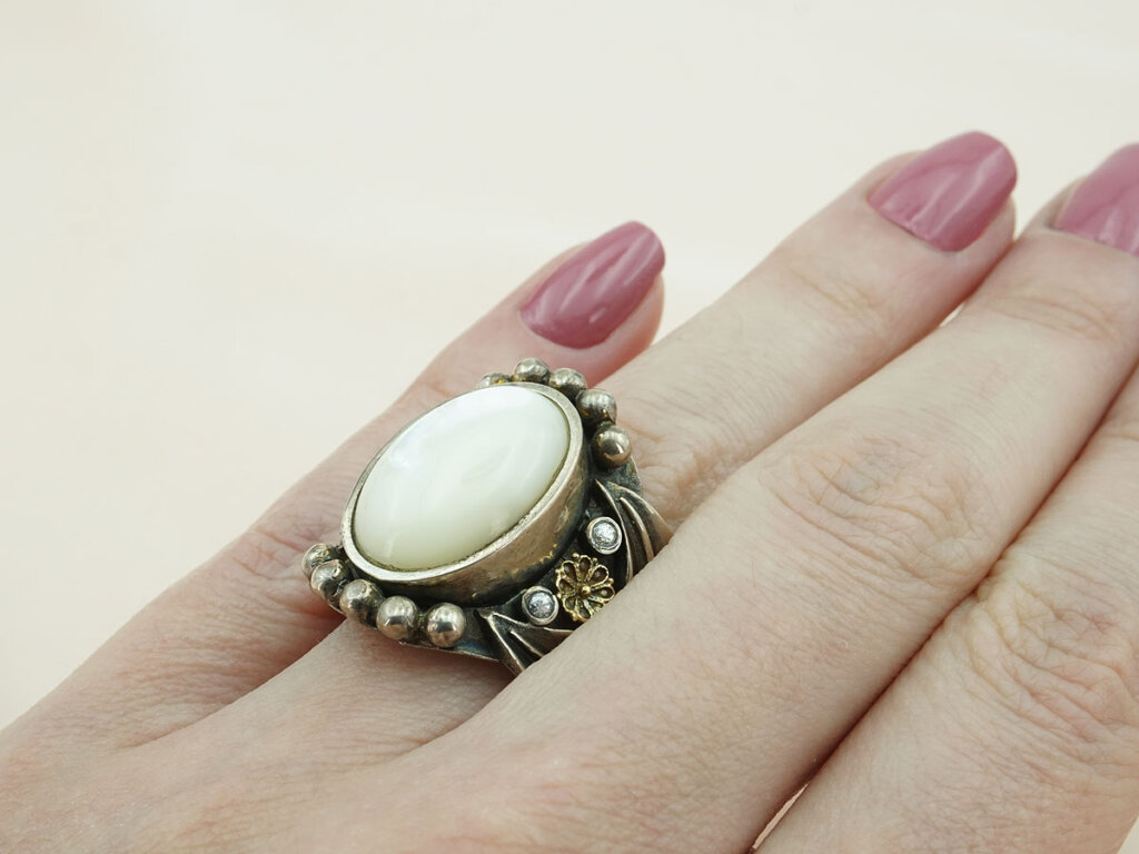 Δαχτυλίδι Χειροποίητο Madre Perla Ασημόχρυσο 950 18Κ
