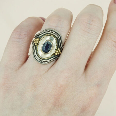 Δαχτυλίδι Γυναικείο με Ζαφείρι Ασημόχρυσο 950 18Κ Χειροποίητο
