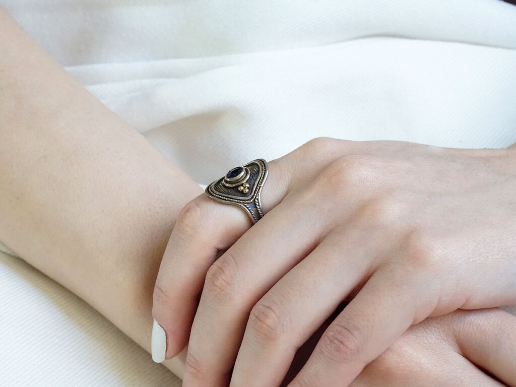 Δαχτυλίδι Γυναικείο Ζαφείρι Ασημόχρυσο Χειροποίητο Κόσμημα