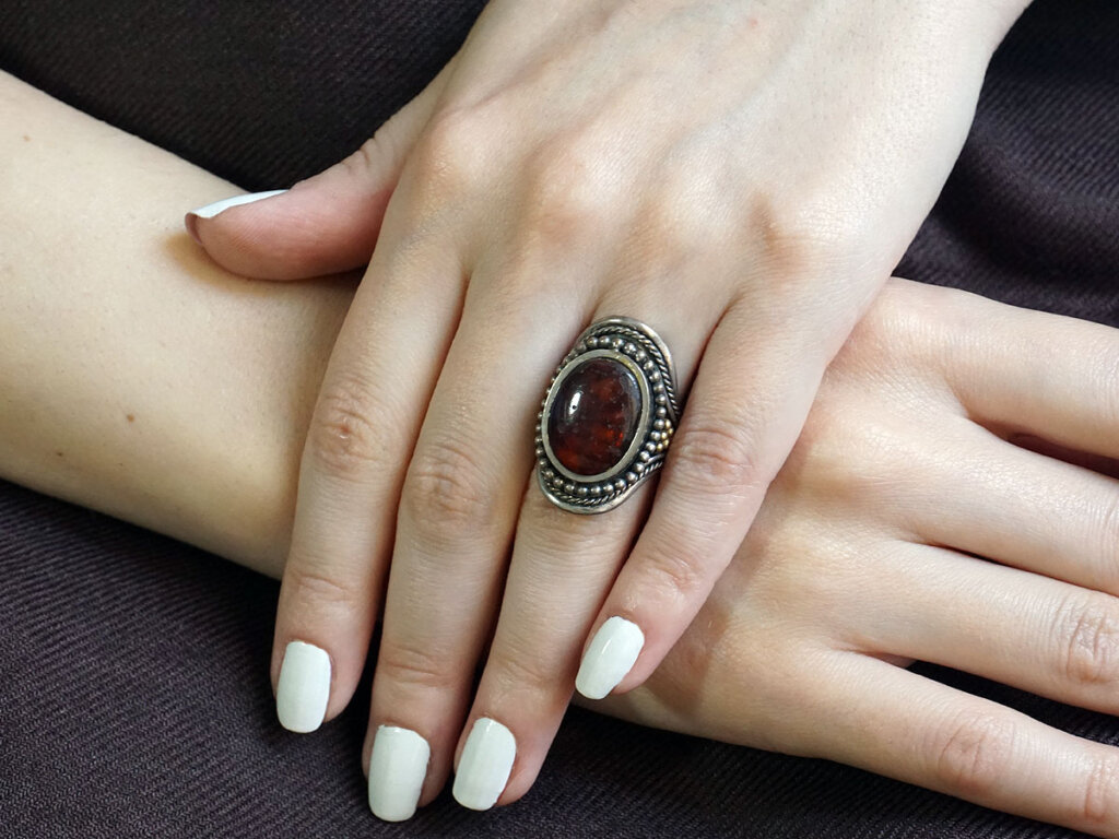 Δαχτυλίδι Κεχριμπάρι Χειροποίητο Ασημόχρυσο Γυναικείο