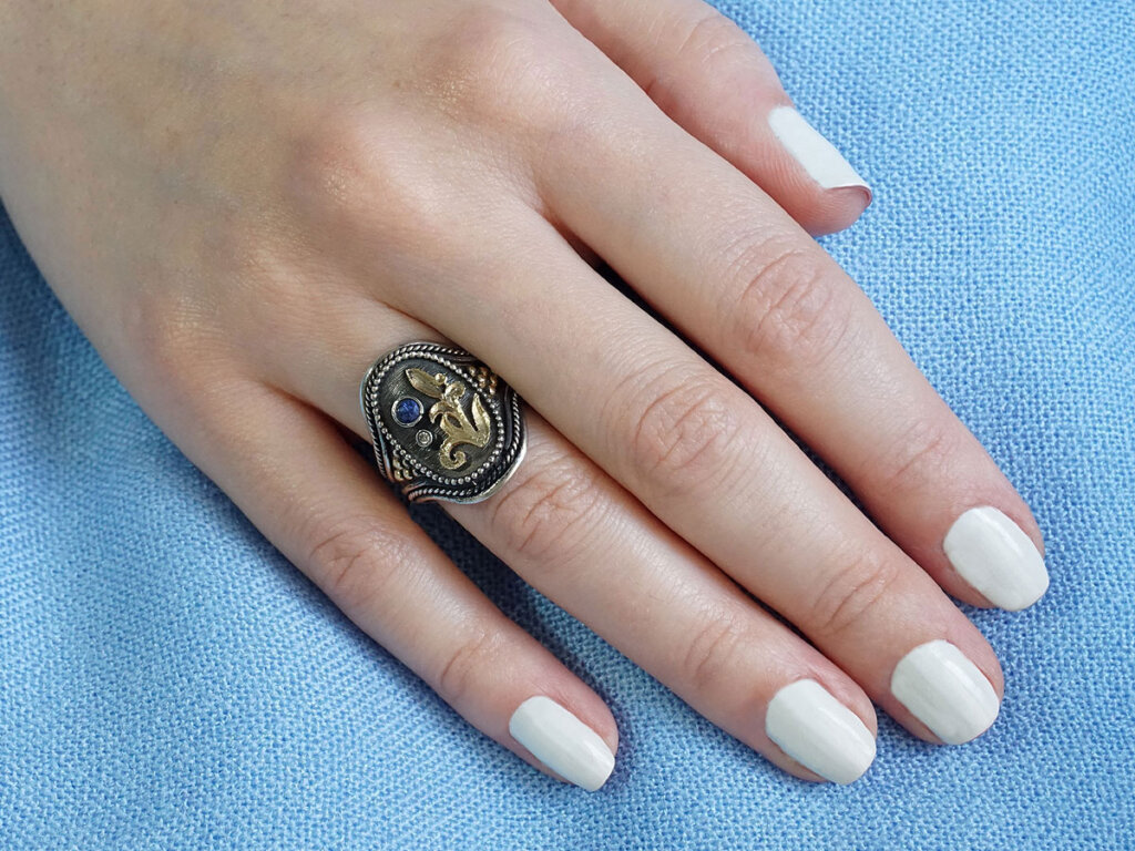 Δαχτυλίδι Ζαφείρι Μπριγιάν Ασημόχρυσο Γυναικείο Κόσμημα Χειροποίητο Δώρο