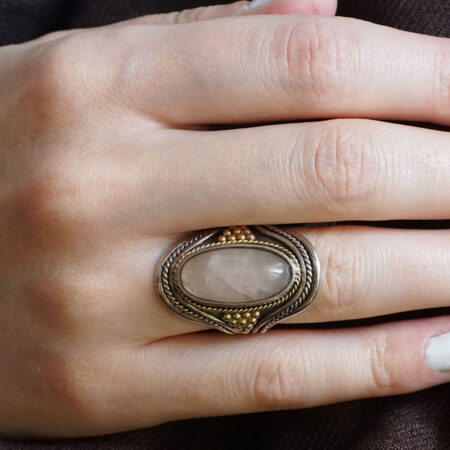 Δαχτυλίδι Χειροποίητο Κόσμημα Χαλαζίας Πέτρα Ασημόχρυσο 950 18Κ