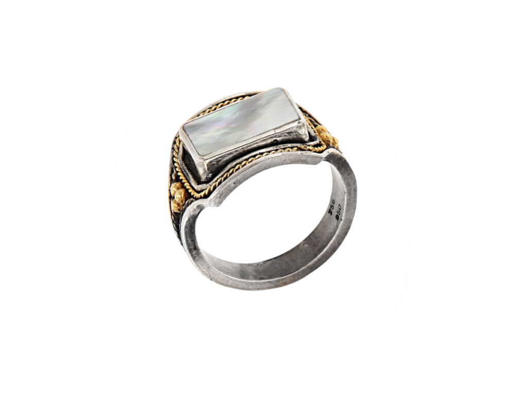 Δαχτυλίδι με Πέρλα Γυναικείο 18Κ 950 Ασημόχρυσο Madre Perla