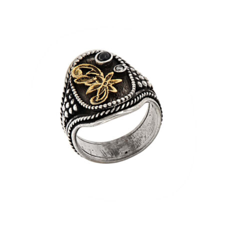 Δαχτυλίδι με Μαύρη Πέτρα Οπάλιο Μπριγιάν Ασημόχρυσο 950 18Κ Γυναικείο