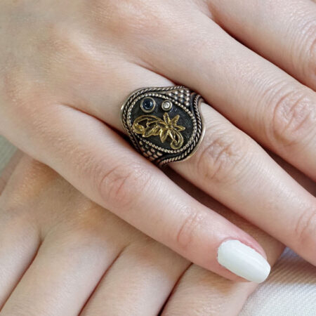 Γυναικείο Δαχτυλίδι Μαύρη Πέτρα Οπάλιο Μπριγιάν Κόσμημα Ασημόχρυσο