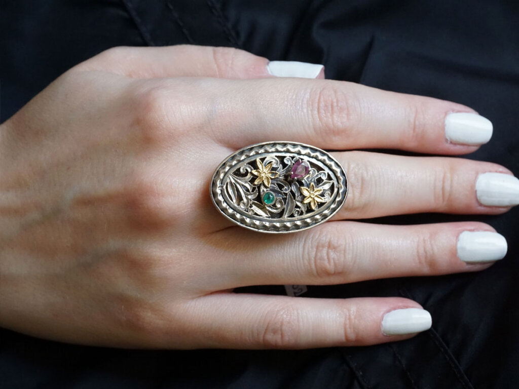 Γυναικείο Δαχτυλίδι Σμαράγδι Ρουμπίνι 950 18Κ Κόσμημα Δώρο