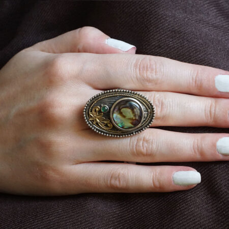 Γυναικείο Δαχτυλίδι Χειροποίητο Σμαράγδι Madre Perla Ασημόχρυσο 950 18Κ Κόσμημα