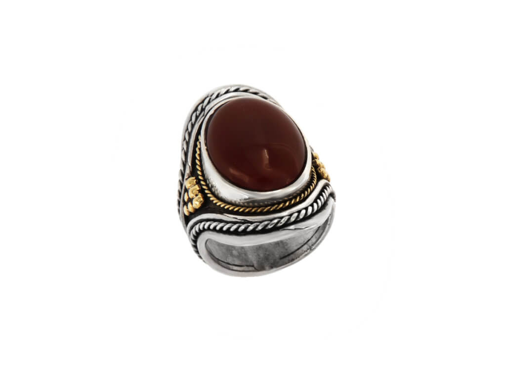 Δαχτυλίδι με Πέτρα Κορνεόλη Γυναικείο Χειροποίητο Ασημόχρυσο 950 18Κ