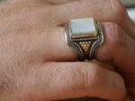 Χειροποίητο Δαχτυλίδι Ασήμι Χρυσό Madre Perla Ανδρικό Κόσμημα 950 18Κ