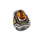 Ασημόχρυσο Χειροποίητο Δαχτυλίδι με Σιτρίν Πέτρα