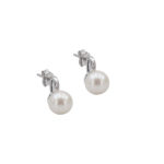 Λευκόχρυσα Σκουλαρίκια Με Μαργαριτάρι 14Κ Και Ζιργκόν Πέτρα