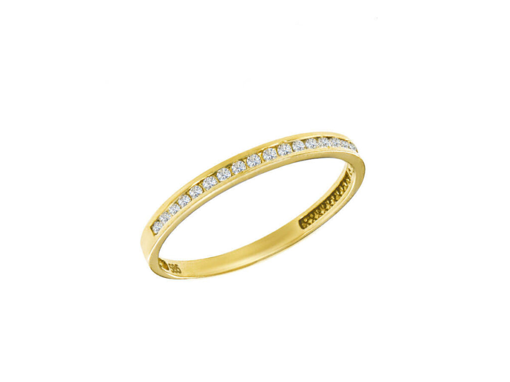 Χρυσό Μισόβερο Με Λευκές Ζιργκόν Πέτρες 14Κ Γυναικείο Δαχτυλίδι