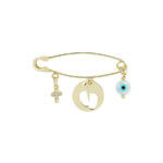 Χρυσή Παιδική Παραμάνα 9Κ Σταυρός Ζιργκόν Πατουσάκια Ματάκι