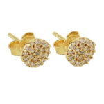 Χρυσά Σκουλαρίκια 14Κ Ροζέτες Λευκές Ζιργκόν Πέτρες Γυναικεία Καρφωτά