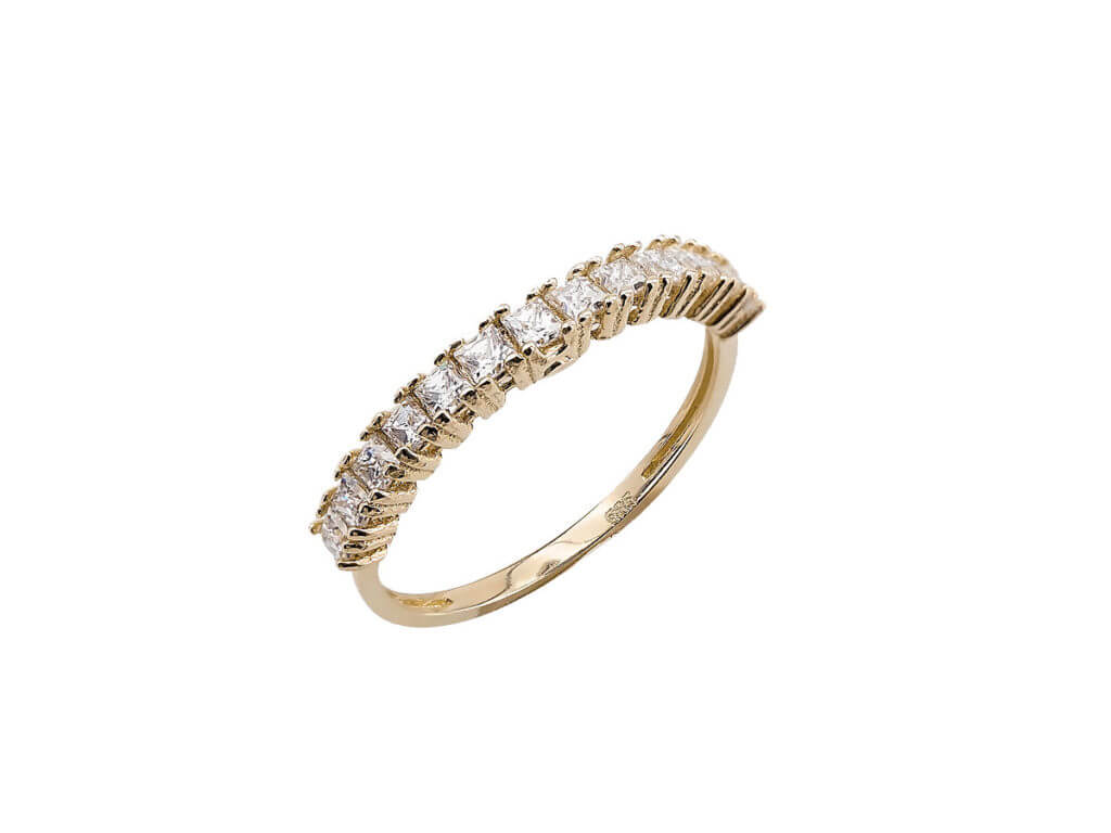 Χρυσό Δαχτυλίδι Μισόβερο 14 Καράτια Λευκές Ζιργκόν Πέτρες