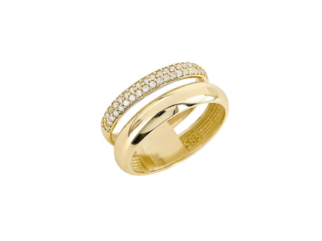 Χρυσό Διπλό Δαχτυλίδι 14 Καράτια Με Ζιργκόν