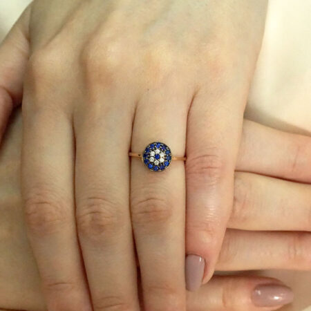 Ασημένιο 925 Ροζ Επίχρυσο Δαχτυλίδι με Ζιργκόν Πέτρες Λευκές Μπλε