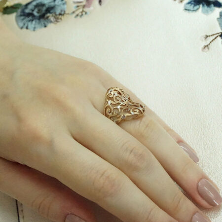 Γυναικείο Ροζ Επίχρυσο Δαχτυλίδι 925 Περίτεχνο Σχέδιο Κόσμημα Δώρο