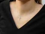 Λευκόχρυσος Γυναικείος Σταυρός Αλυσίδα Ζιργκόν Πέτρες 9 Καρατίων