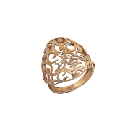 Ροζ Επίχρυσο Δαχτυλίδι 925 Περίτεχνο Σχέδιο Ασημένιες Λεπτομέρειες Ασήμι Γυναικείο