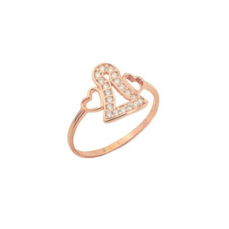 Δαχτυλίδι με Καρδιές και Καμπάνα Σχέδιο Πέτρες Λευκές Ζιργκόν Ροζ Επίχρυσο Ασήμι 925 Γυναικείο