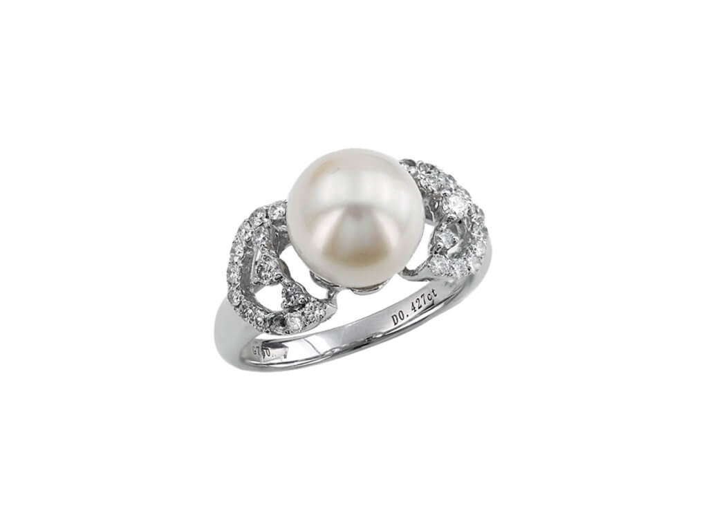 Δαχτυλίδι 18 Καράτια Λευκόχρυσο Διαμάντια Μαργαριτάρι
