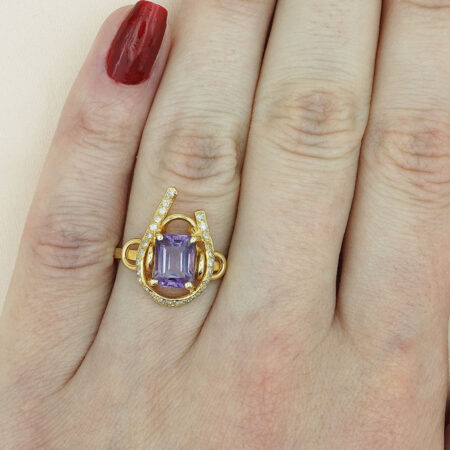 Δαχτυλίδι Διαμάντια Μπριγιάν Αμέθυστο Χρυσό 18 Καράτια Γυναικείο