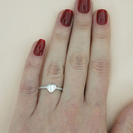Γυναικείο Δαχτυλίδι Λευκόχρυσο 14 Καράτια Ζιργκόν Λευκές Πέτρες Καρδιά