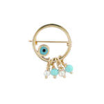 Παραμάνα για Νεογέννητο Χρυσή 9 Καρατίων Ματάκι Γαλάζιες Πέτρες Λευκά Μαργαριταράκια Αγόρι Κορίτσι Γέννηση Βάπτιση