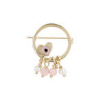 Παραμάνα για Μωρά Χρυσή 9 Καρατίων Καρδιά Ματάκι Ροζ Πέτρες Λευκά Μαργαριτάρια Γέννηση Βάπτιση Κορίτσι