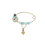 Χρυσή Παιδική Παραμάνα 9 Καράτια Πιγκουίνος Σταυρουδάκι Λευκές Γαλάζιες Πέτρες Γέννηση Βάπτιση Αγόρι