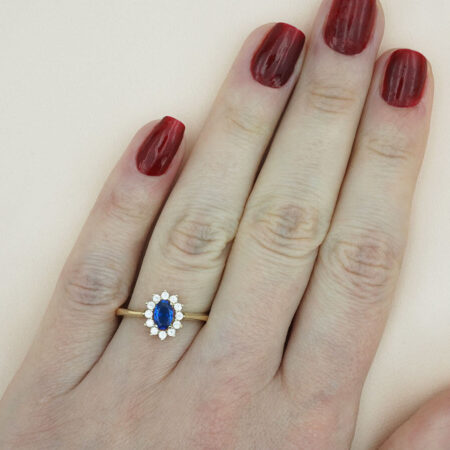 Χρυσό Δαχτυλίδι Ροζέτα 9 Καράτια Μπλε Ζιργκόν Πέτρες Λευκές Γυναικείο