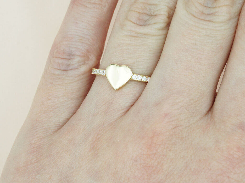 Χρυσό Δαχτυλίδι Καρδιά 14 Καράτια Ζιργκόν Λευκές Πέτρες Γυναικείο