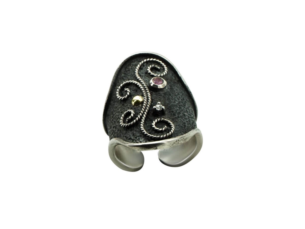 Δαχτυλίδι Ασημόχρυσο Χειροποίητο 950 18Κ Αμέθυστος Διαμάντι Μπριγιάν