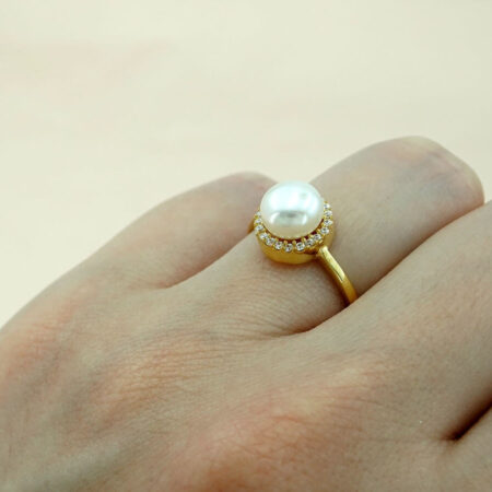 Δαχτυλίδι με Λευκό Μαργαριτάρι Πέτρες Ζιργκόν Επιχρυσωμένο Ασήμι 925 Γυναικείο
