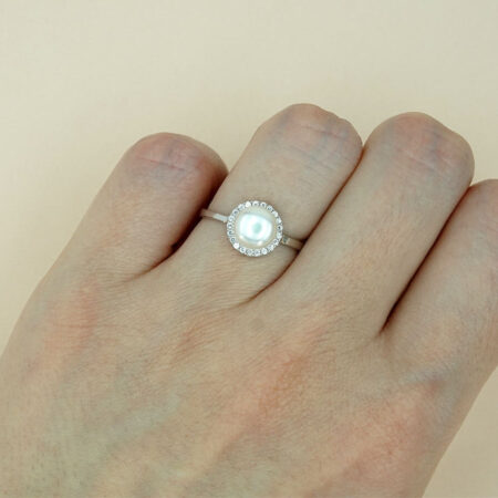 Γυναικείο 925 Ασημένιο Δαχτυλίδι με Μαργαριτάρι Λευκό Ζιργκόν Πέτρες