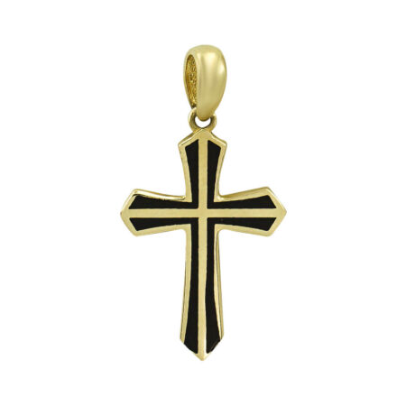 Σταυρός από Χρυσό 14Κ Μαύρο Σμάλτο Διπλής Όψης Ανδρικός Γυναικείος