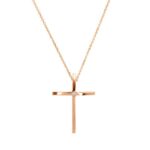 Σταυρός Ροζ Χρυσό 9 Καράτια Με Ζιργκόν Πέτρα Και Αλυσίδα