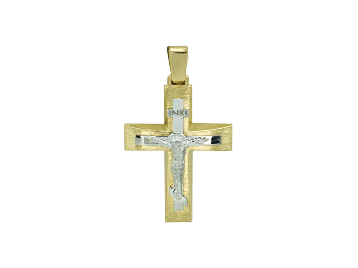 Διπλής Όψης Βαπτιστικός Σταυρός Χρυσός 9Κ Εσταυρωμένος Γυναικείος Ανδρικός
