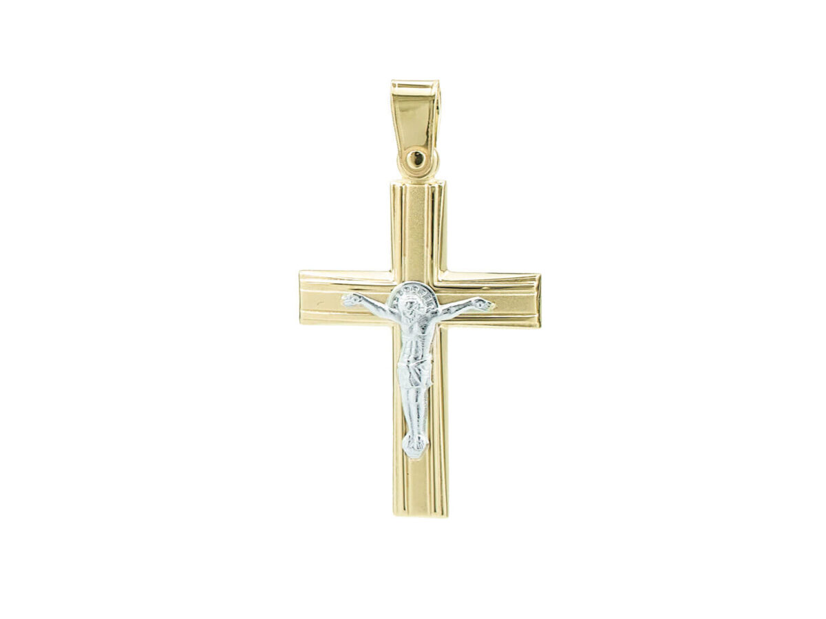 Χρυσός Σταυρός Βαπτιστικός 14 Καρατίων με Λευκόχρυσο Εσταυρωμένο Γυναικείος Ανδρικός