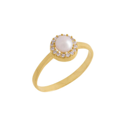 Χρυσό Δαχτυλίδι Ροζέτα 9 Καράτια Λευκό Μαργαριτάρι Ζιργκόν Πέτρες
