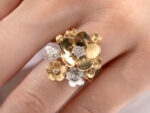 Δαχτυλίδι Δίχρωμο Χρυσό με Λουλούδια 14 Καράτια Ζιργκόν Πέτρες