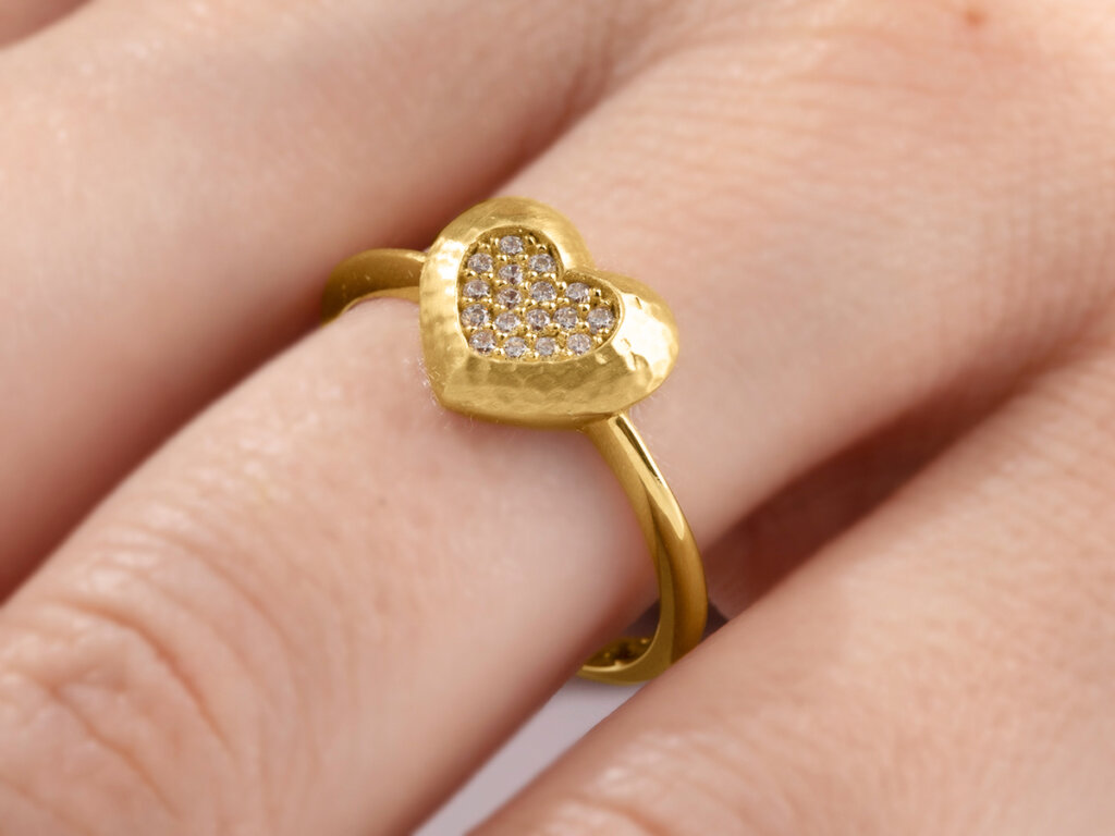 Γυναικείο Κίτρινο Χρυσό Δαχτυλίδι Καρδιά 14Κ Πέτρες Λευκές Ζιργκόν