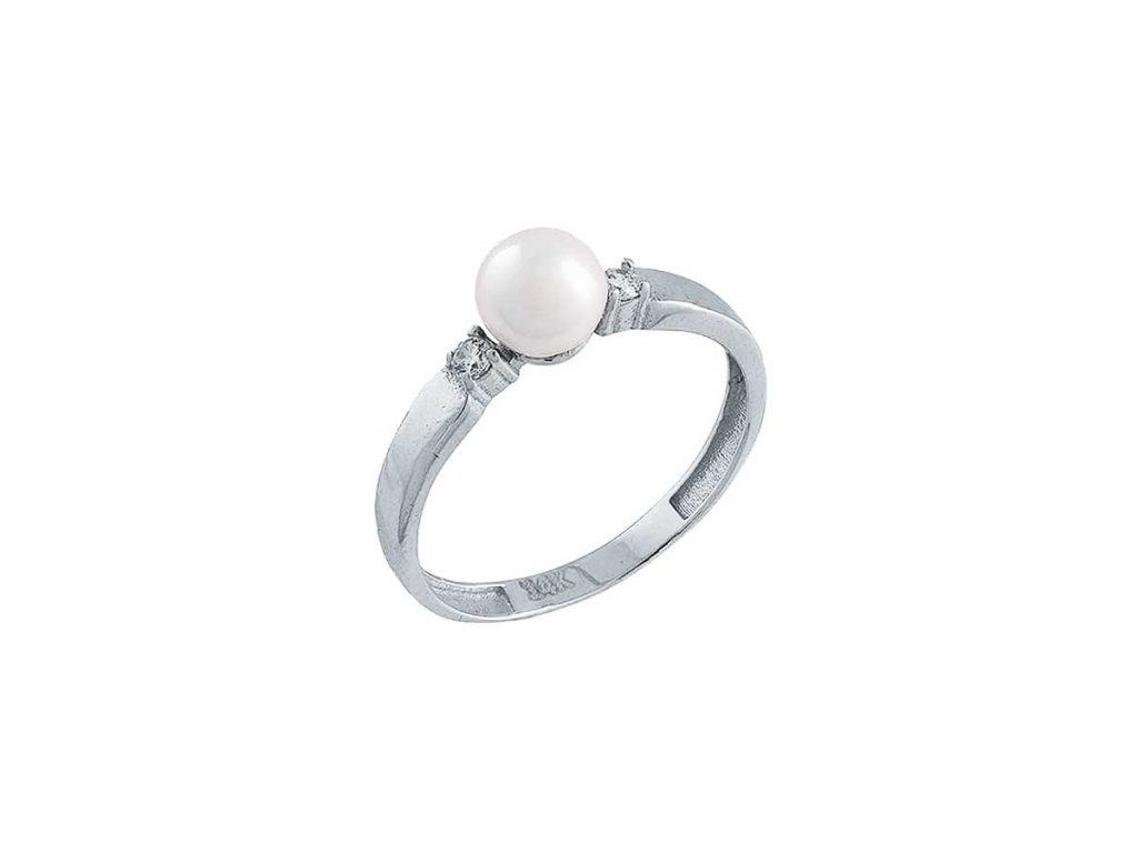 Λευκόχρυσο Δαχτυλίδι με Μαργαριτάρι 14 Καρατίων Ζιργκόν Πέτρες Λευκές Γυναικείο