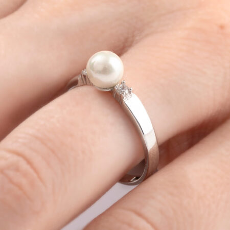 Λευκόχρυσο Δαχτυλίδι με Μαργαριτάρι Λευκό 14 Καρατίων Ζιργκόν Πέτρες Γυναικείο Κόσμημα