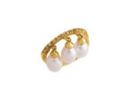 Χρυσό 14Κ Μισόβερο Δαχτυλίδι με Μαργαριτάρια Λευκά Ζιργκόν Πέτρες