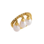 Χρυσό 14Κ Μισόβερο Δαχτυλίδι με Μαργαριτάρια Λευκά Ζιργκόν Πέτρες