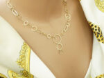 Μοντέρνο Γυναικείο Κρεμαστό Κολιέ Χρυσό 14Κ Ασύμμετροι Κύκλοι Αλυσίδα